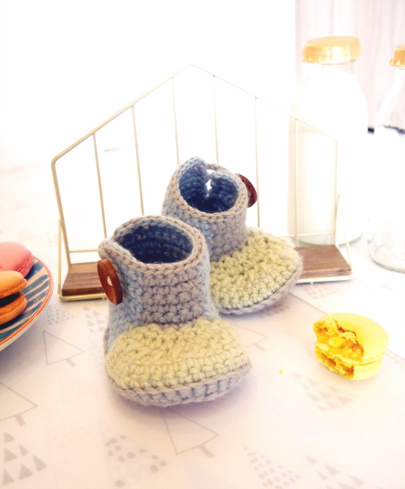Handmade woven baby shoes ~ Contrasting color long shoes series (shoes flour green) - Kids' Shoes - Wool Green