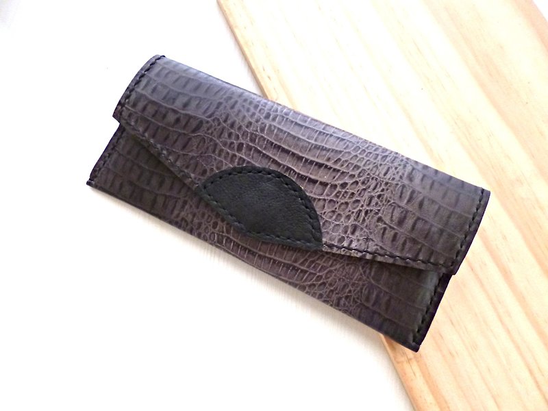 POPO│LUX black lines │ │ original leather long folder - Wallets - Genuine Leather Gray