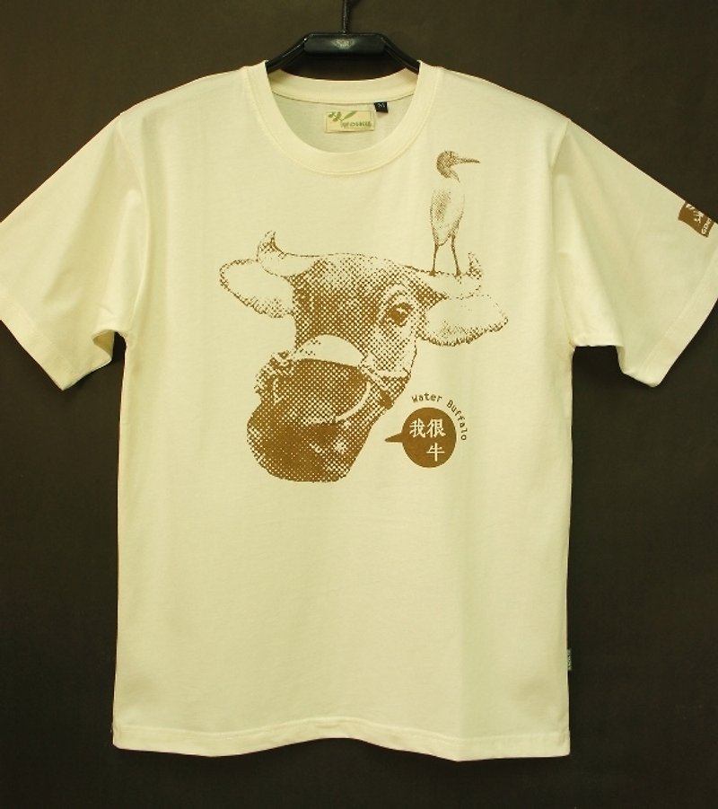 [クリア] [グリーン]台湾水牛半袖オーガニックコットンT - Tシャツ メンズ - コットン・麻 ブラウン