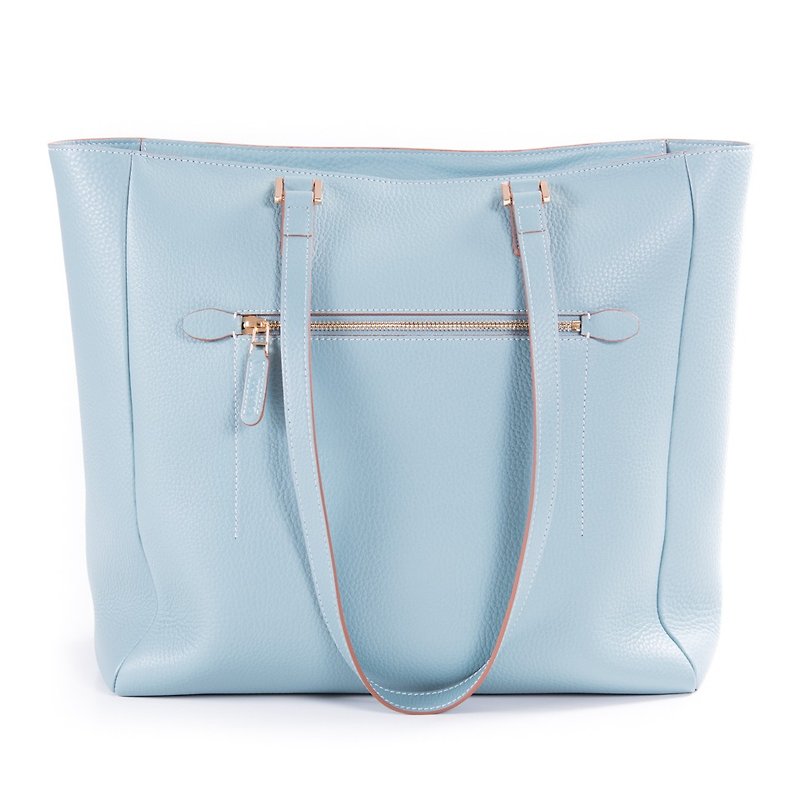 Patina Leather Handmade Totter Bag - กระเป๋าแมสเซนเจอร์ - หนังแท้ สีน้ำเงิน