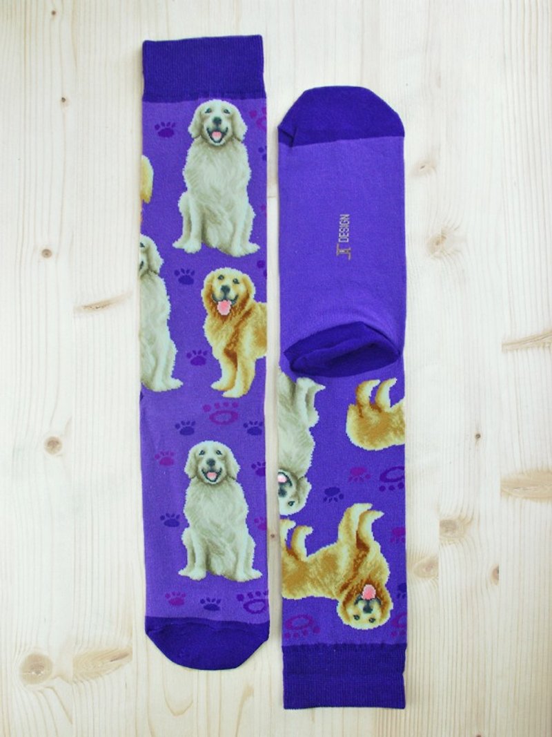 JHJ Design Canadian brand high-color knitted cotton socks dog series- golden retriever socks - ถุงเท้า - ผ้าฝ้าย/ผ้าลินิน สีม่วง
