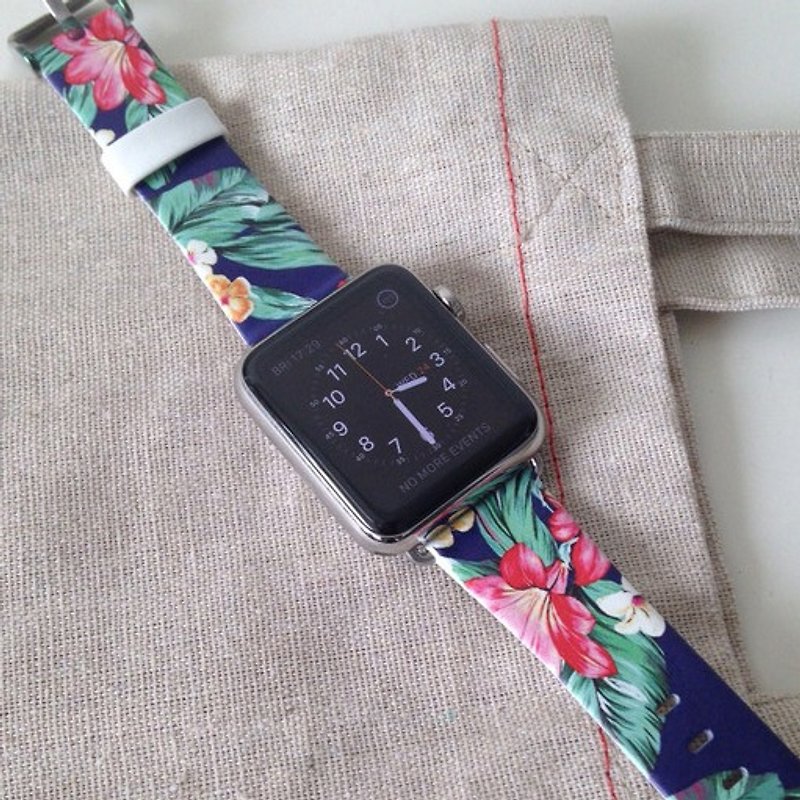 Hawaii Colorful Flowers Printed on Leather watch band for Apple Watch Series 1-5 - Other - Genuine Leather 