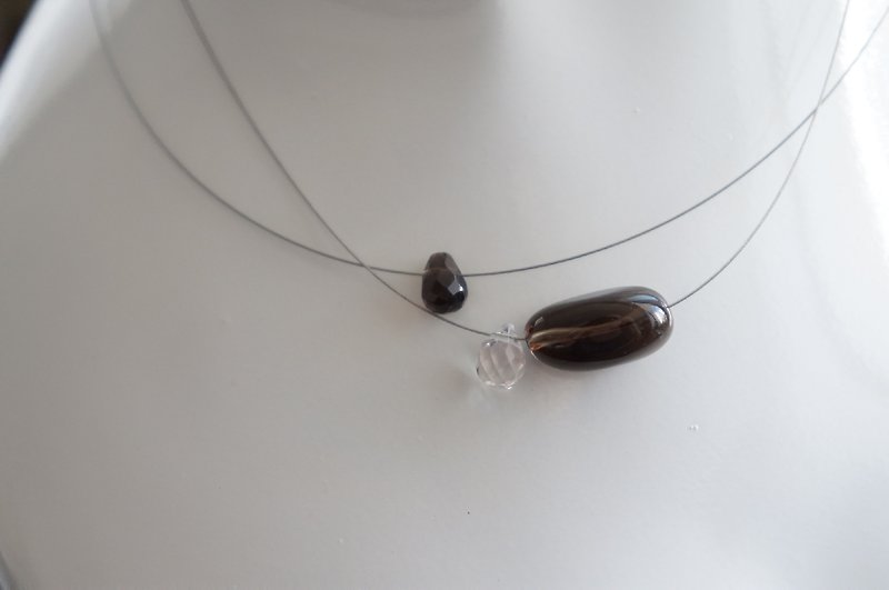 極簡天然半寶石茶晶項鍊 - 項鍊 - 其他材質 咖啡色