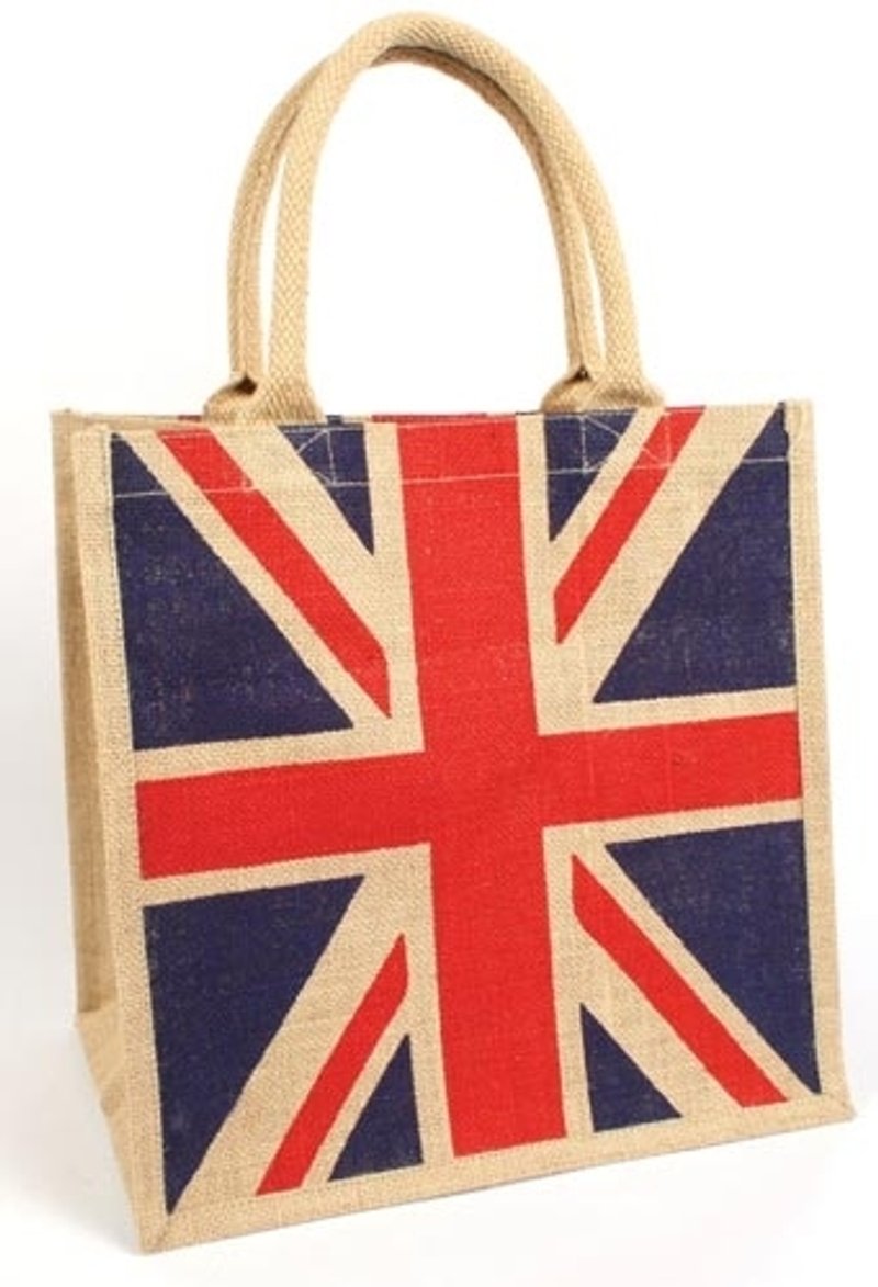 黃麻購物袋 英國 - กระเป๋าถือ - พืช/ดอกไม้ สีน้ำเงิน