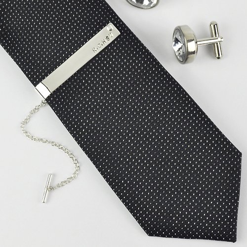 GreenRock Jewelry 素面單鑽領帶夾 英文鋼印打字 925純銀
