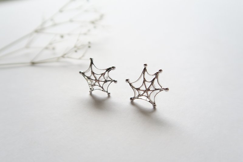 925 Silver Spider Web Earrings- Ear Clip - Sold as a Pair - Earrings & Clip-ons - Sterling Silver Gray