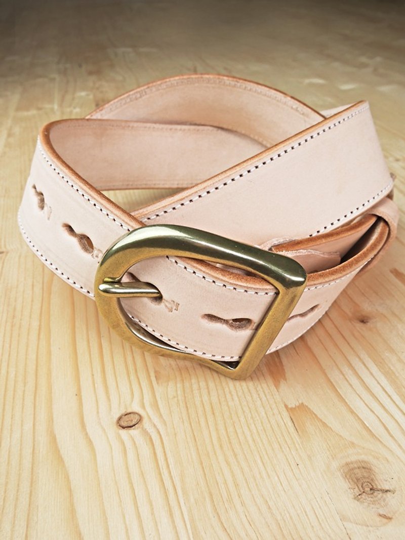 Chainloop self-made handmade belt can be customized size original color cowhide wide version belt - เข็มขัด - หนังแท้ 