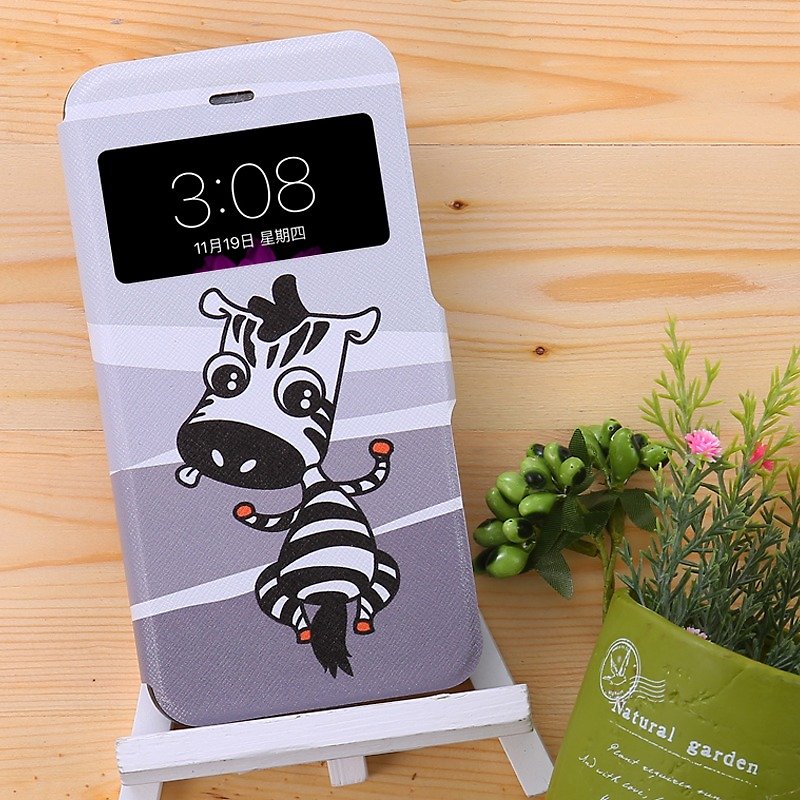 iPhone Leather Case - Cute Zebra - เคส/ซองมือถือ - หนังแท้ สีเทา