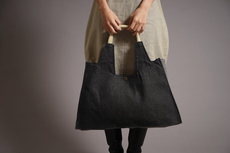 Blue Denim Shopper - Messenger Bags & Sling Bags - Other Materials Black
