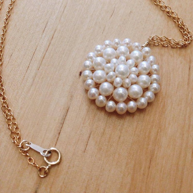 Necklace-Freshwater pearl and 14KGF romantic necklace-Lace N01 - Necklaces - Other Metals White