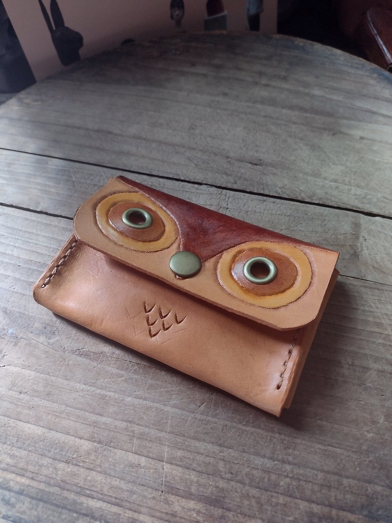 Customized Patronus Owl Retro Yellow Pure Leather Double-layer Business Card Holder/Card Holder - ที่ตั้งบัตร - หนังแท้ สีส้ม