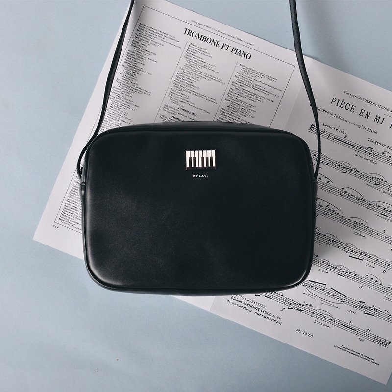 KIITOS square Messenger Bag Music Series - Piano section # # Quick arrival - Messenger Bags & Sling Bags - Genuine Leather Black