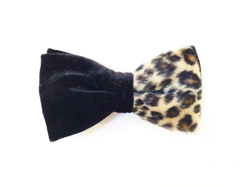 Leopard velvet bow tie - เนคไท/ที่หนีบเนคไท - หนังแท้ สีดำ