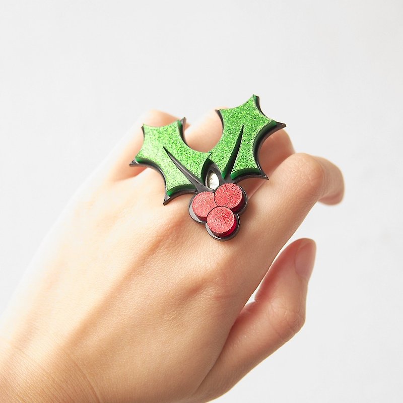 Christmas holly ring - General Rings - Acrylic Multicolor