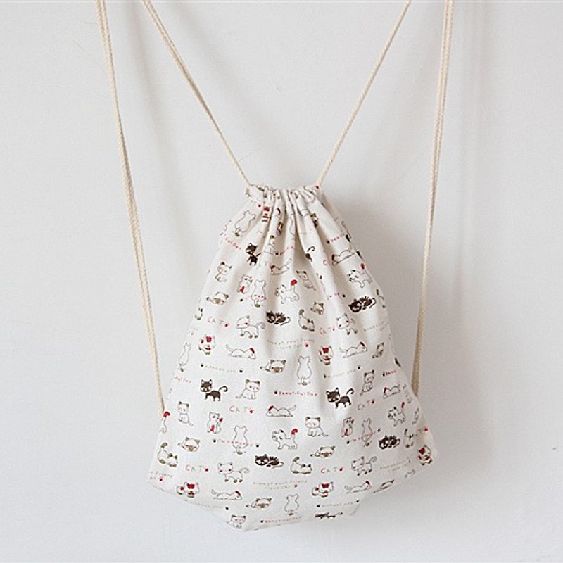 Custom Drawstring Backpack Bag Cute Cartoon Kitty Cotton Linen Storage Bag Drawstring Bag - Drawstring Bags - Other Materials 