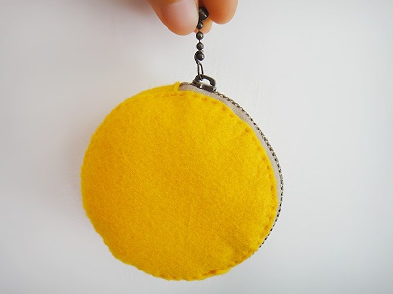 圓形零錢包 不織布(可客製烙印專屬名字) - 散紙包 - 聚酯纖維 黃色