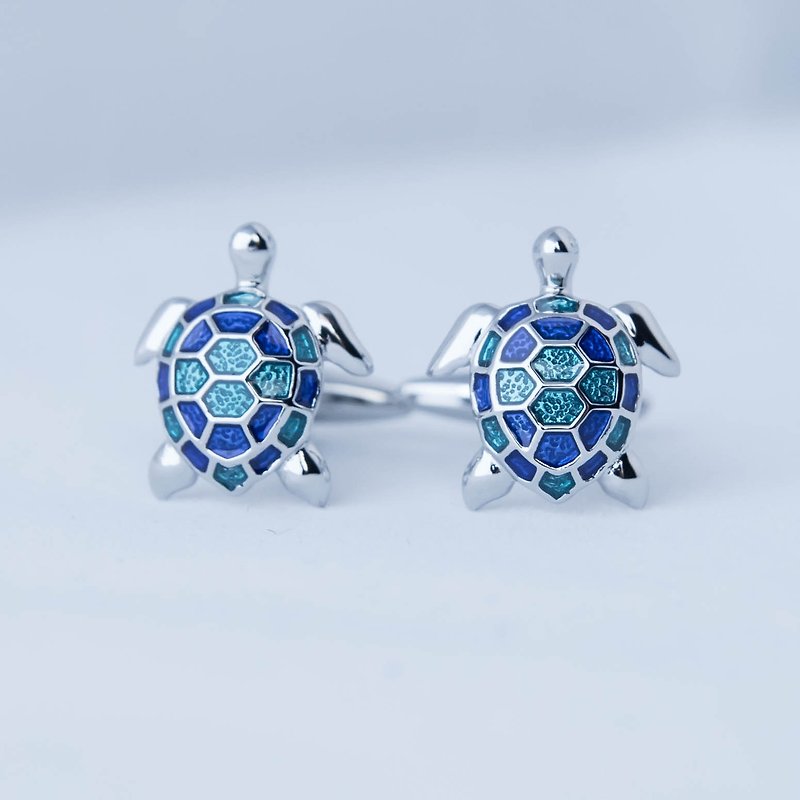 Blue Stone turtle fight sleeve - Cuff Links - Other Metals 