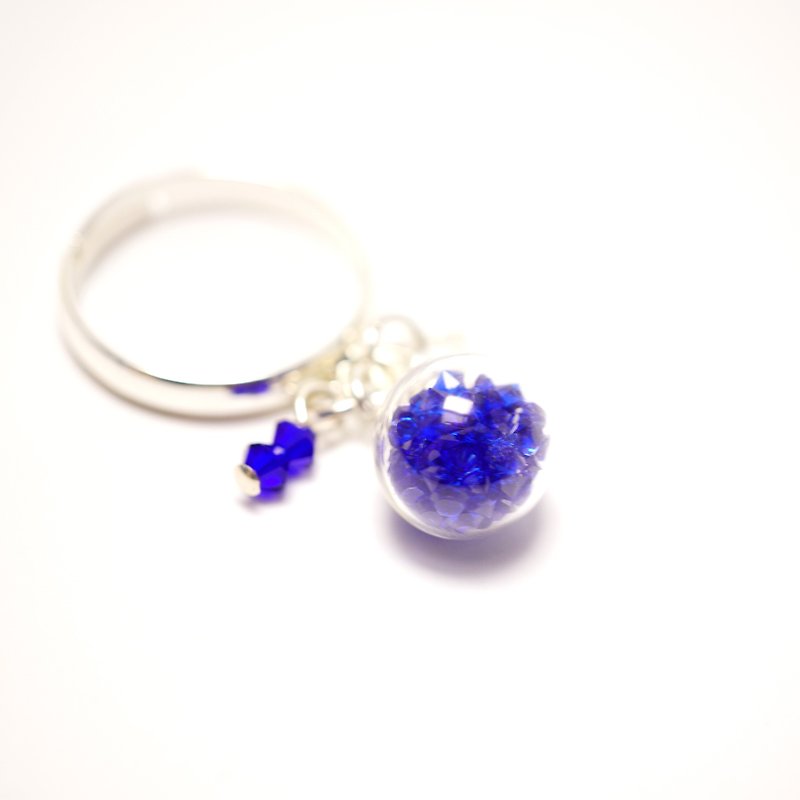 A Handmade 深藍色水晶吊飾玻璃球指環 - 戒指 - 玻璃 