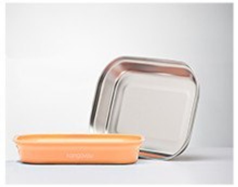 Kangovou small kangaroo Stainless Steel safe flat plate lunch box-cream orange - จานเด็ก - สแตนเลส สีส้ม