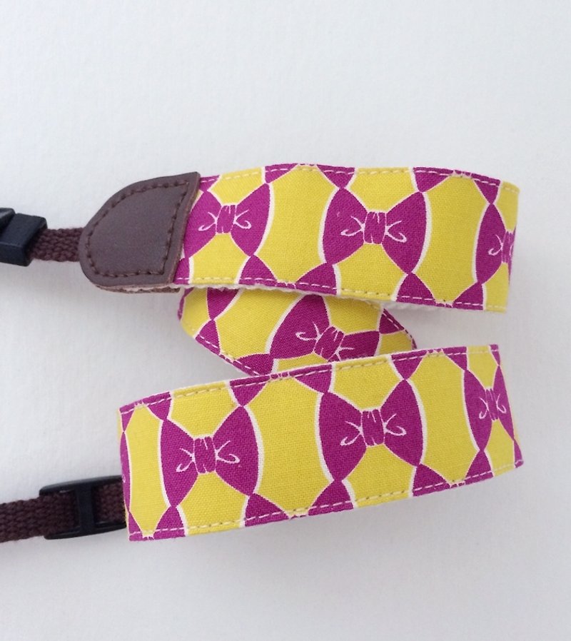 紫色蝴蝶結相機背帶 - 證件套/卡套 - 棉．麻 黃色