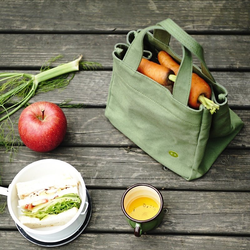 Mogu mushrooms washed canvas / lunch bag / Matcha green - Handbags & Totes - Other Materials Green
