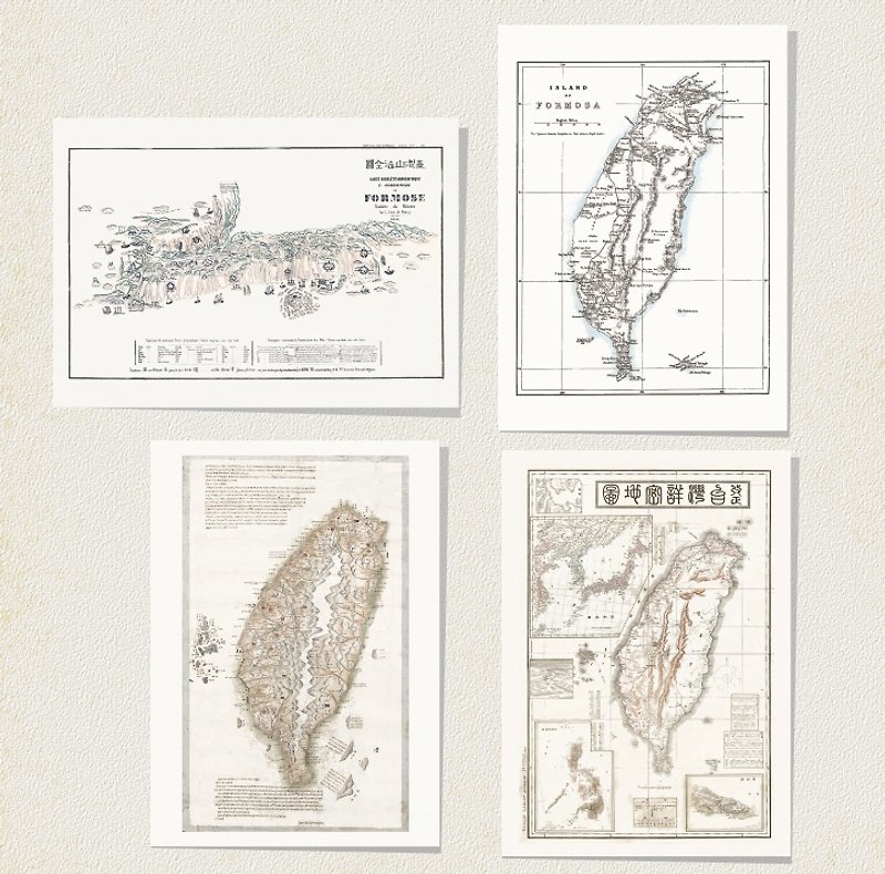 台灣老地圖C 明信片組(4入) - การ์ด/โปสการ์ด - กระดาษ สีเทา