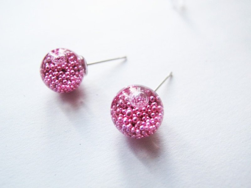 * Rosy Garden * Little glass beads with water inside glass ball earrings - ต่างหู - แก้ว สึชมพู