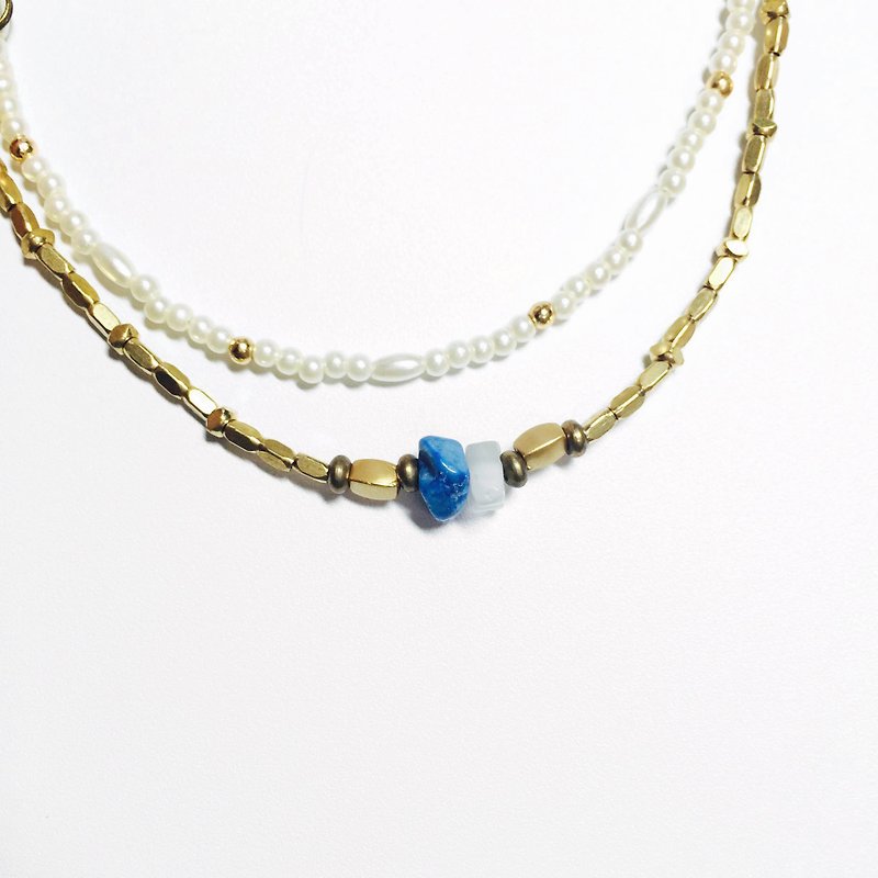 Blue and white natural stone pure copper bracelet - สร้อยข้อมือ - วัสดุอื่นๆ สีน้ำเงิน