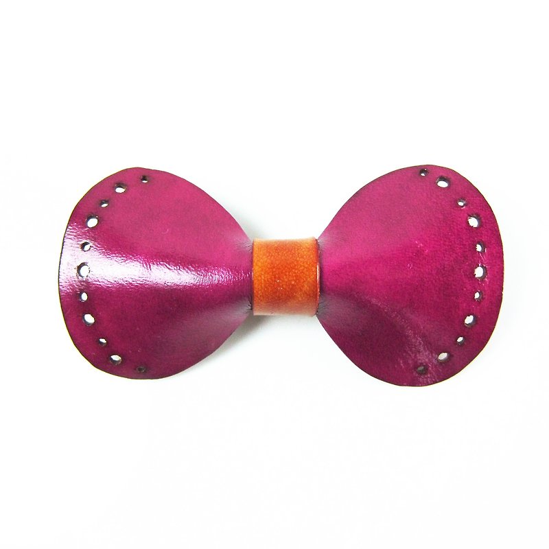 Leather bow hair clip_Pink - Hair Accessories - Genuine Leather Pink
