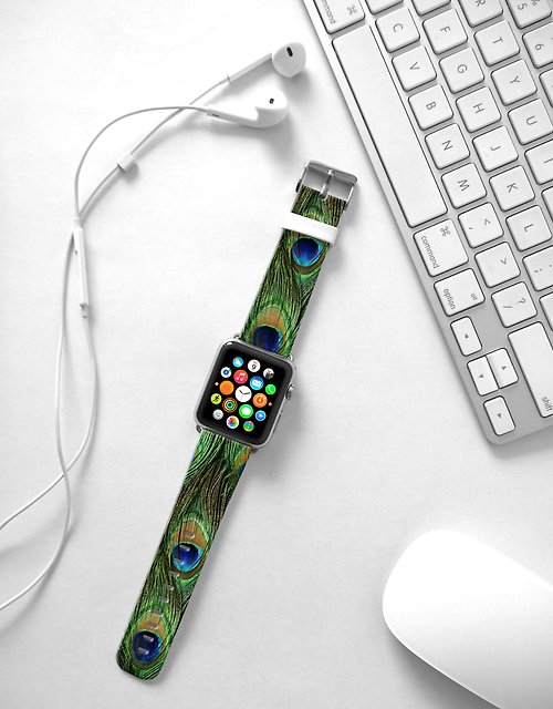 Freshion Apple Watch 真皮手錶帶, Freshion香港原創設計師品牌 -孔雀圖案