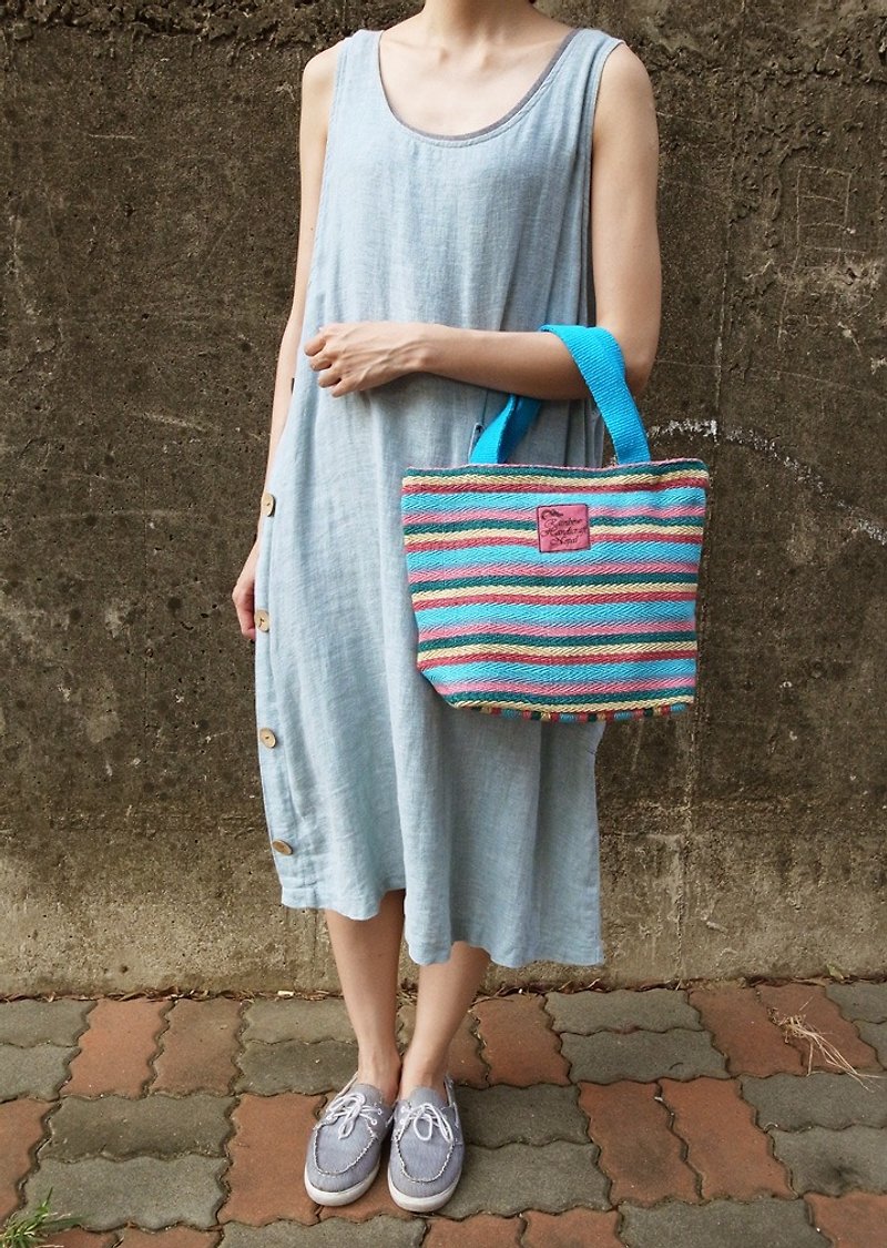 Handmade Hand Woven Hand Bag / Tote Bag Blue - Handbags & Totes - Cotton & Hemp Blue
