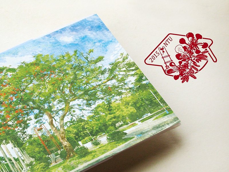 Taiwan University Campus Illustrator Postcard - Phoenix Flamboyant - Cards & Postcards - Paper Brown