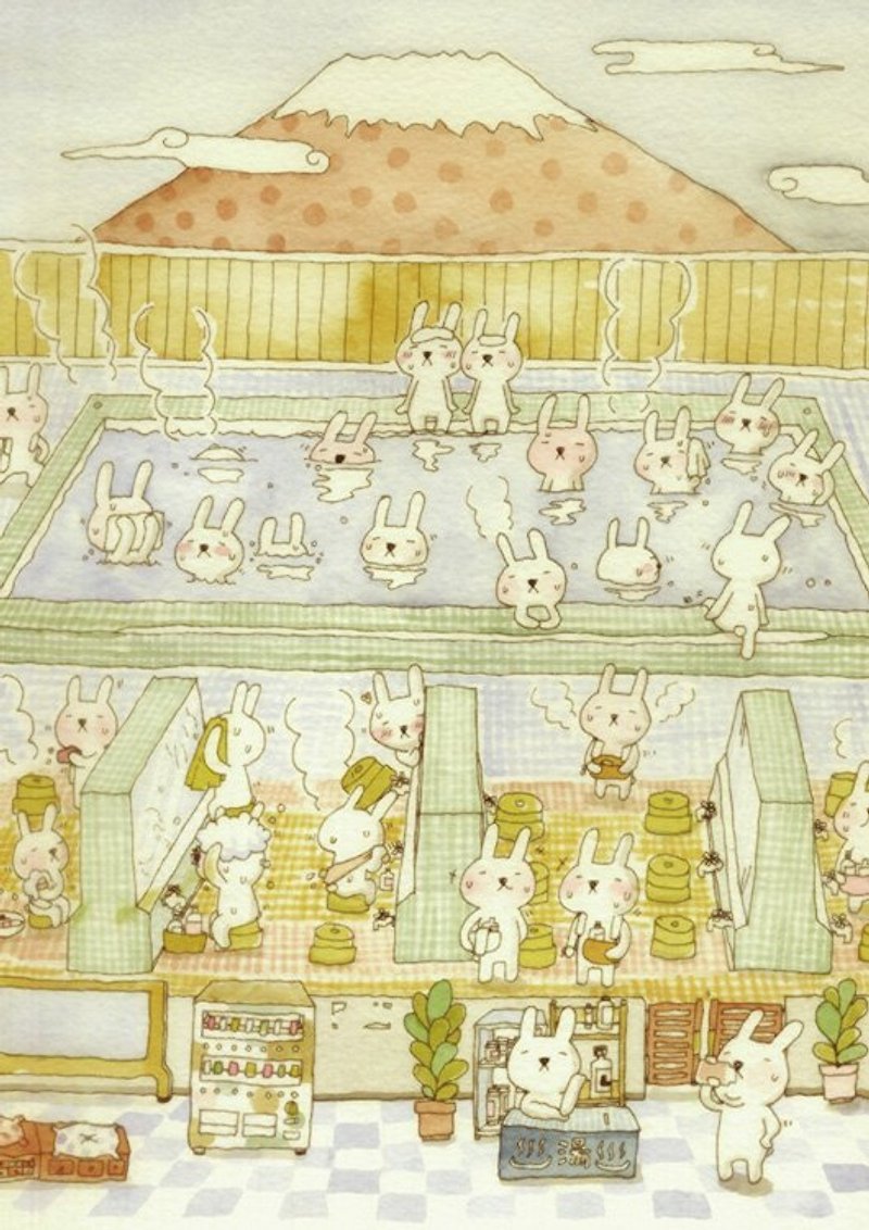 設計明信片｜澡堂兔  - カード・はがき - 紙 多色