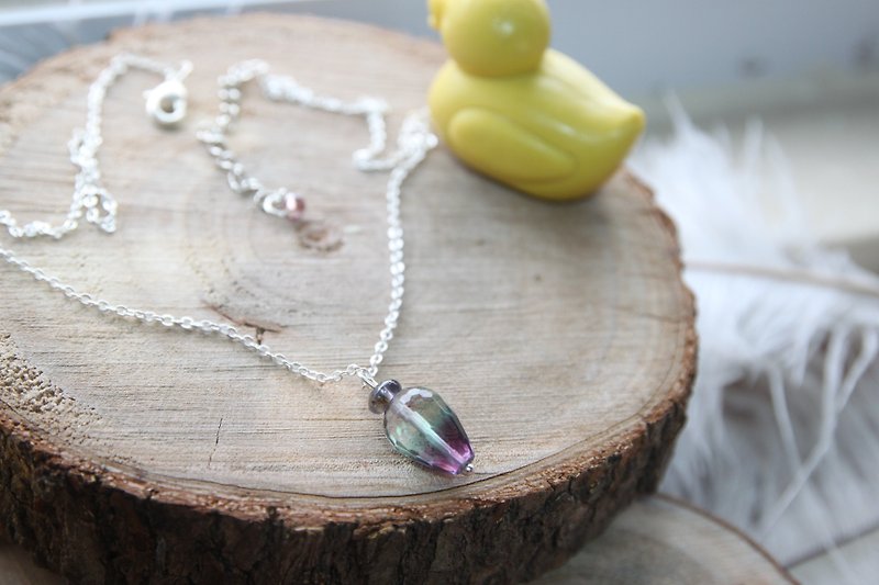 Leis quality drop Stone with Jin Qing bead 925 Silver necklace Flourite - 925 silver necklace, - Necklaces - Gemstone Multicolor