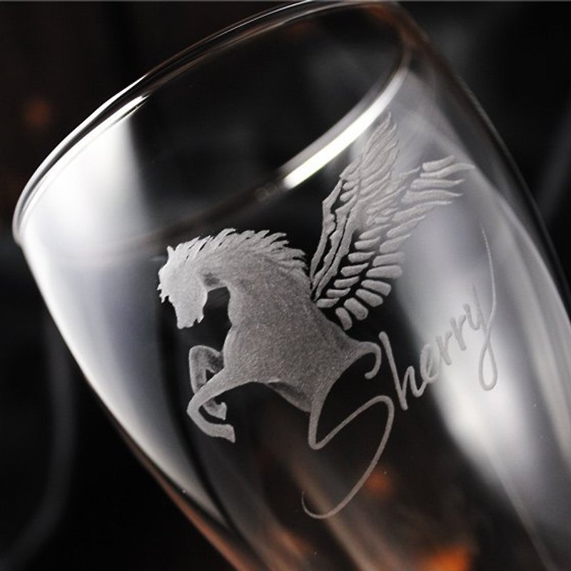 545cc【天使馬啤酒杯】 Pegasus 希臘神話的奇幻生物飛馬佩格薩斯 客製化 - 茶壺/茶杯/茶具 - 玻璃 黑色