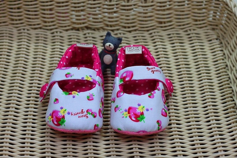 桃粉小草莓 學步鞋 - 童裝鞋 - 棉．麻 粉紅色