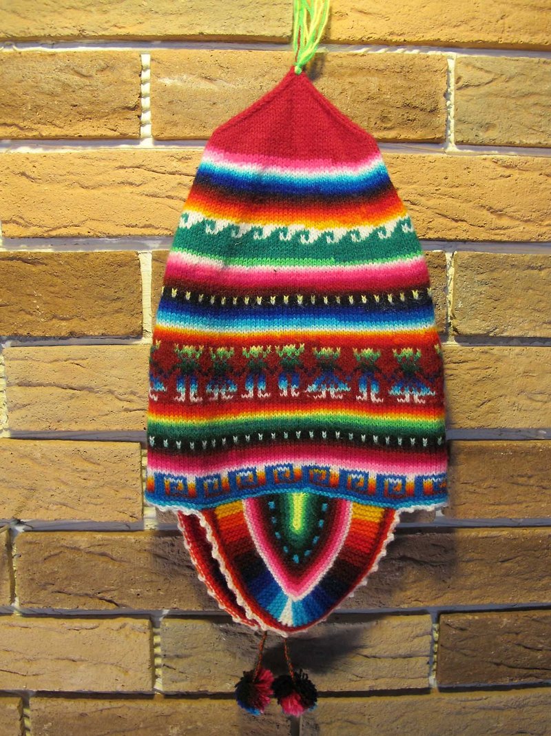 ペルー 手をつないで カラフルなグラデーションのウールの帽子 -レッド - 帽子 - その他の素材 多色