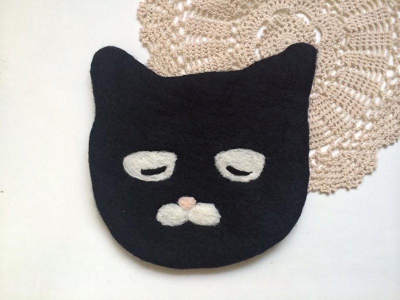 (羊樂多羊毛氈樂園)臉貓系列  黑貓斜背包 - Messenger Bags & Sling Bags - Wool Black