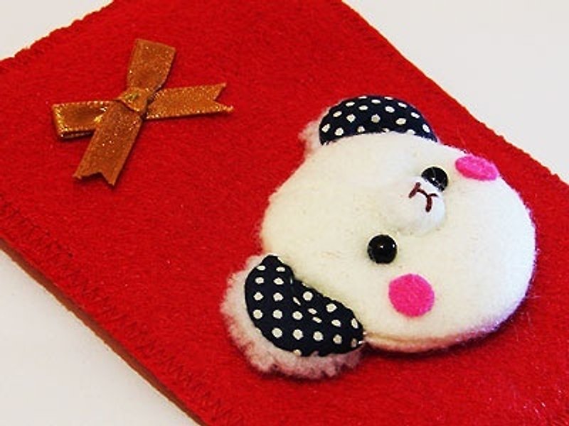 Cheerful bear lucky red bag Mi Yue Zhi Xi red bag white (can be sewn name) - ถุงอั่งเปา/ตุ้ยเลี้ยง - วัสดุอื่นๆ ขาว
