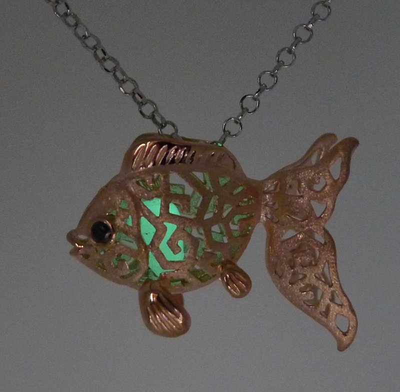 HK078~ 925 Silver Goldfish Shaped Lantern Pendant With 18 inches Silver Necklace - สร้อยติดคอ - เงิน สึชมพู