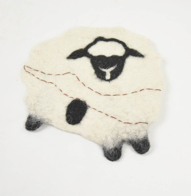 羊毛氈肥動物杯墊-肥羊-公平貿易 - 杯墊 - 羊毛 白色