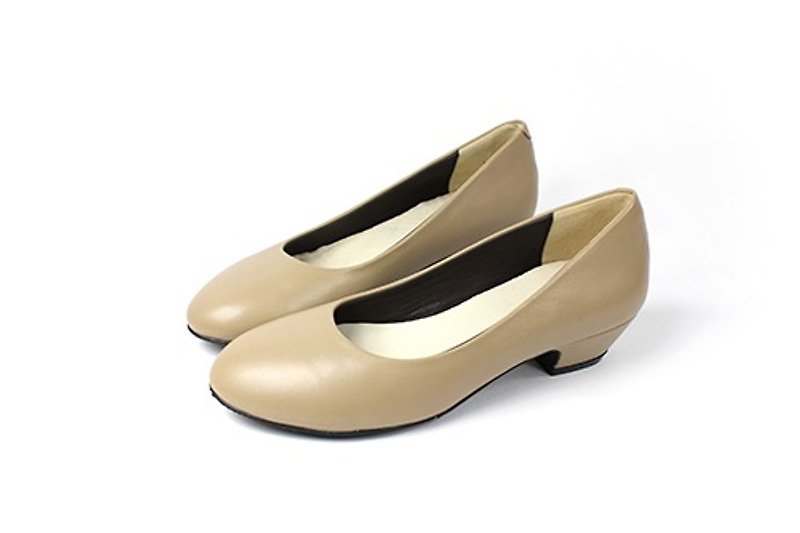 All-match low-heeled shoes - รองเท้าส้นสูง - หนังแท้ สีกากี