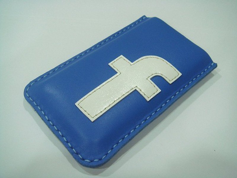 {Leatherprince 手工皮革} 台灣MIT 藍色 可愛 臉書 iPhone 純手工牛皮保護套  / Facebook leather iPhone leather case ( Blue ) - その他 - 革 ホワイト