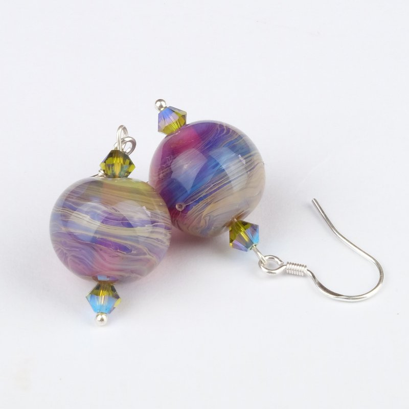 Textured handmade purple glass earrings - ต่างหู - แก้ว สีม่วง