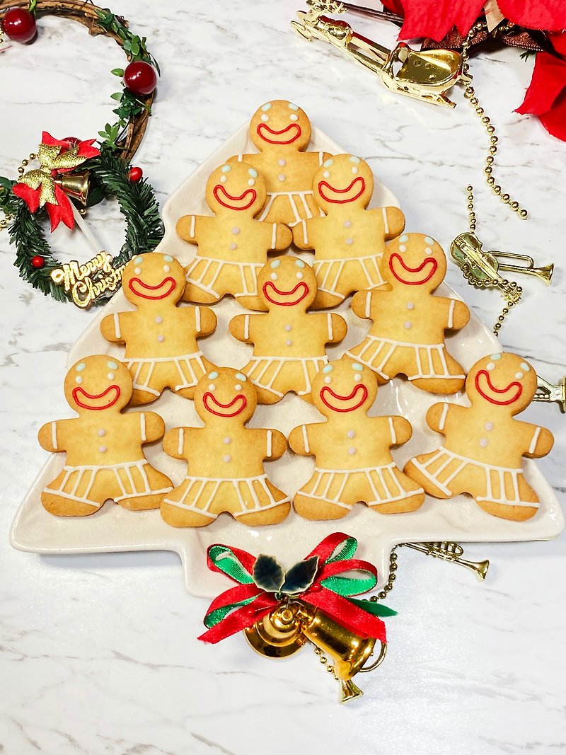 聖誕節交換禮物 薑餅人餅乾10入 (客製寫名字和緞帶包裝) - 手工餅乾 - 新鮮食材 咖啡色