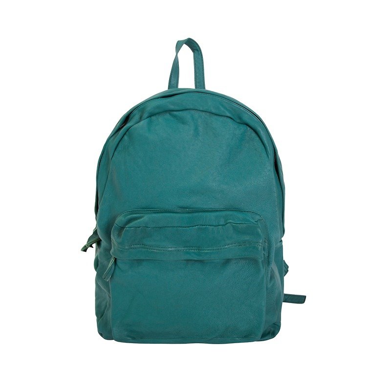 MSKOOK washed sheepskin shoulder bag - water green - กระเป๋าเป้สะพายหลัง - หนังแท้ สีเขียว