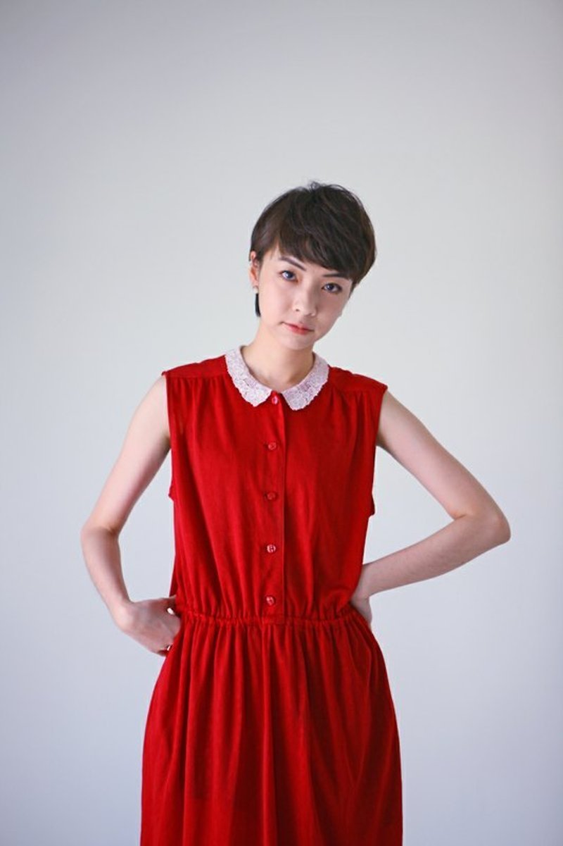 A ROOM MODEL - VINTAGE，CD-0944 MISS-ALICE喜氣紅無袖洋裝 復古著下北澤 - One Piece Dresses - Other Materials Red
