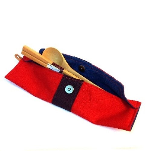 娃果創意 筆袋/筷套 (紅色帆布) (附木製筷子和湯匙) 接單生產*