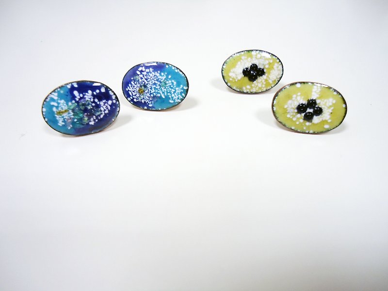Snow of Spring Enamel Earrings (Blue & Yellow) - Earrings & Clip-ons - Other Metals Blue