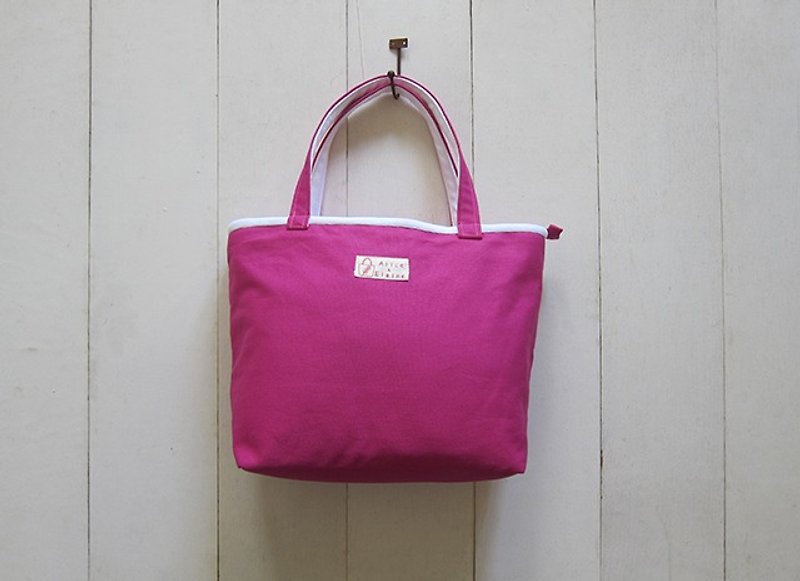 Macaron Series - Medium Canvas Tote (zipper) Qian cream powder + - Messenger Bags & Sling Bags - Other Materials Multicolor